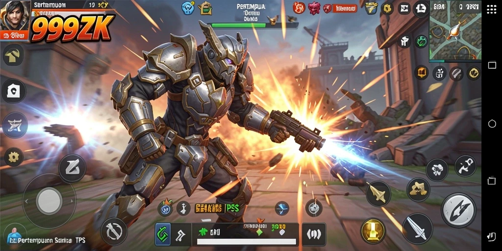 Screenshot utama 999ZK menampilkan pertempuran seru dalam game TPS.