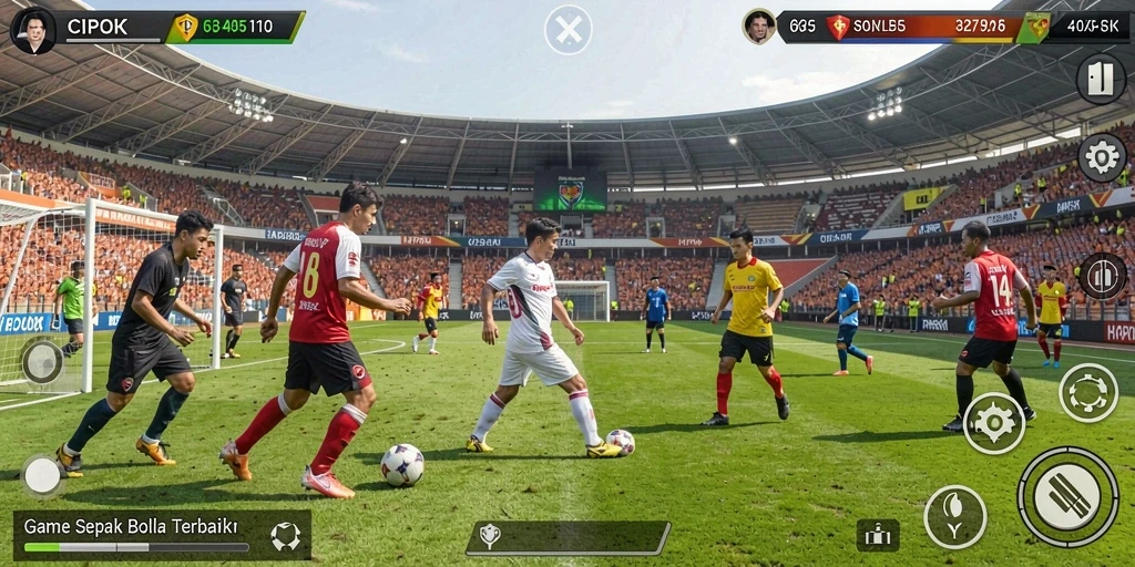 Screenshot gameplay CIPOK menampilkan aksi sepak bola yang mendebarkan.