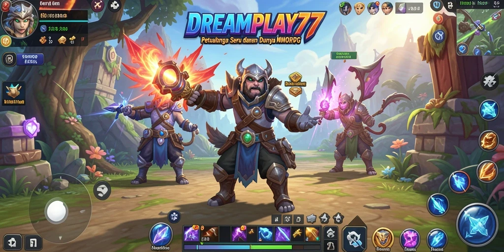 Screenshot menunjukkan aksi seru dalam dunia MMORPG DREAMPLAY77.