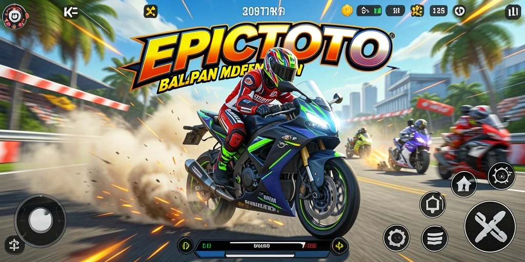 Tampilan gameplay EPICTOTO dengan motor balap yang mendebarkan.