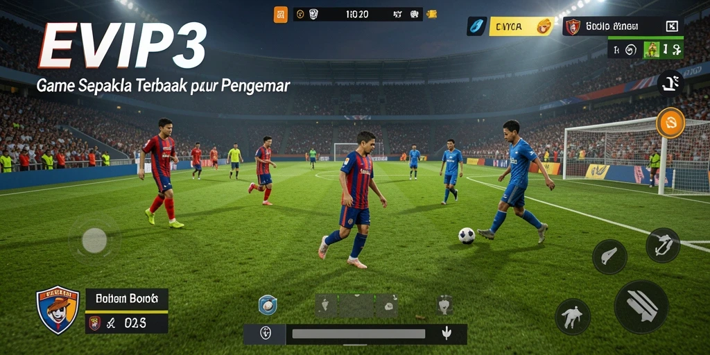 Gameplay evip3 dengan aksi sepak bola yang mendebarkan.