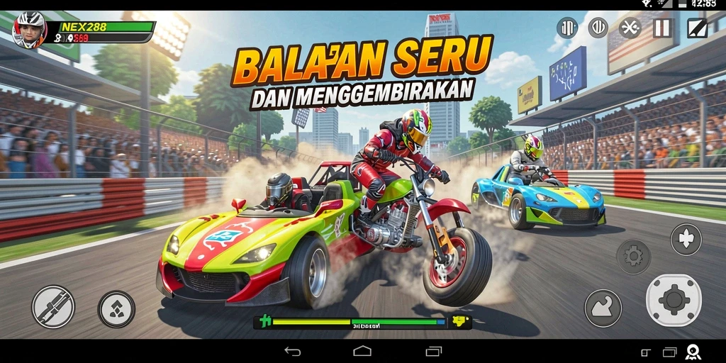 Tampilan gameplay NEX288 yang penuh aksi balapan