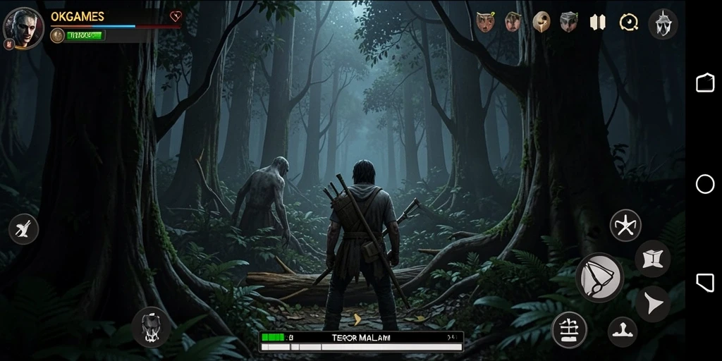 Gameplay OKGAMES dengan elemen horor yang mencekam.