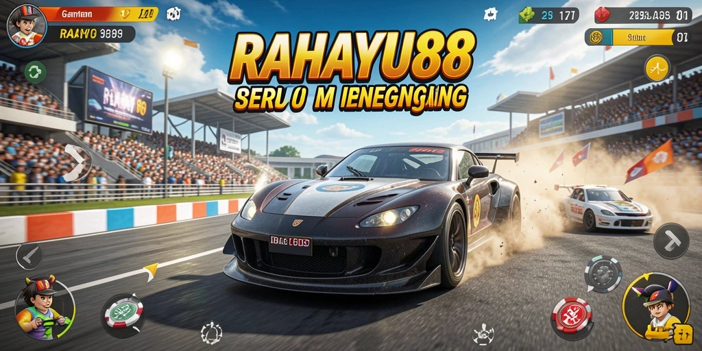 Screenshot gameplay RAHAYU88 dengan tampilan balapan yang mendebarkan.