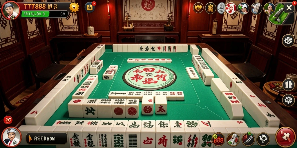 Tampilan gameplay TTT888 yang menarik dengan desain Mahjong yang klasik.